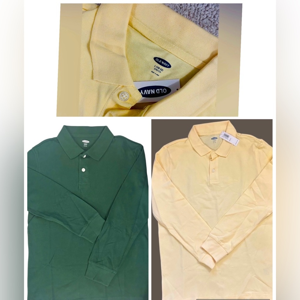 Big Boys Old Navy Long Sleeve Polos - 2 Pack Shirts - Yellow & Green